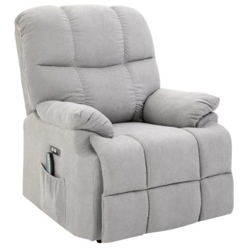   HOMCOM Dönthető masszázsfotel emelési segítséggel, USB porttal, bársony, szürke