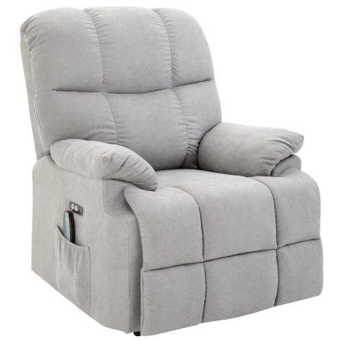 HOMCOM Dönthető masszázsfotel emelési segítséggel, USB porttal, bársony, szürke