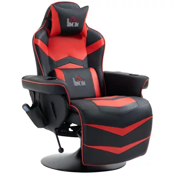   HOMCOM Prémium Gamer Szék, masszázs funkció, dönthető háttámla, lábtartó, acél keret, műbőr, piros