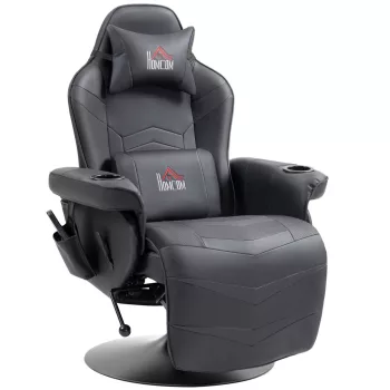   HOMCOM Prémium Gamer Szék, masszázs funkció, dönthető háttámla, lábtartó, acél keret, műbőr, fekete