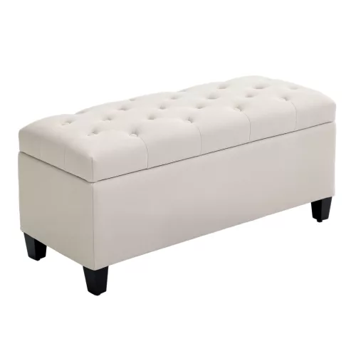 HOMCOM Tárolópad kárpitozott pad vászonhatásúval, 100 x 40 x 44 cm, krémfehér