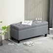 Pad, kárpitozott pad tárolóhellyel, vászonhatású poliészter, kaucsukfa, 100 x 40 x 44 cm, világosszürke
