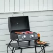 Outsunny Asztali gázgrill BBQ 2 égővel, mobil grillkocsi, kis kültéri asztali gázgrill piknikezéshez, rozsdamentes acél, fekete