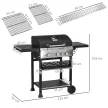 Outsunny Gázgrill, BBQ grill, 4 fő égő, 1 oldalsó égő, 1 melegítőlap, fekete