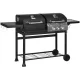 Outsunny Gázgrill, hőmérővel és melegen tartó tányérokkal, fekete és ezüst