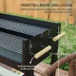 Outsunny Faszenes grill, grillkocsi, 2 grillezőfelület, 2 kerék, fogantyúk, polcok, 113 x 53,5 x 82,5 cm, fekete