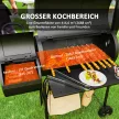 Grillsütő acél faszenes BBQ füstölővel fedéllel, hőmérővel, kerekekkel, levegőellátással, faszén tálcával