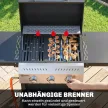 Gázgrill 9 KW 3 égős BBQ grillkocsi rozsdamentes acélból, összecsukható oldalsó asztallal, fűszertartóval