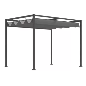   Pergola 3x2m Kerti pavilon, fém teraszfedés, állítható tetővel, szabadon álló , szürke