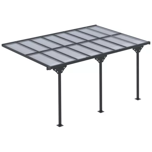 Pergola 4,35 x 3,02 m, 231-250 cm, állítható magasságú napellenző, terasztető-hosszabbító, alumínium, szürke