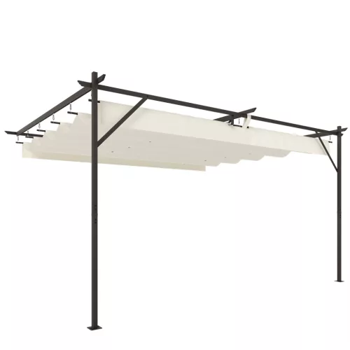 Outsunny terasztető pergola, 4x3 m, állítható tetővel, falra szerelhető, UV 30+ krémfehér