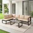 Outsunny Kerti bútor szett, 4 részes, 2 kétszemélyes kanapé, karfa nélküli fotel, dohányzóasztal, erkélyre, khaki
