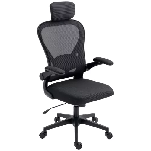 HOMCOM Ergonomikus irodai szék, felhajtható karfákkal, állítható deréktámasszal, fekete