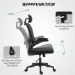 HOMCOM Ergonomikus irodai szék, felhajtható karfákkal, állítható deréktámasszal, fekete