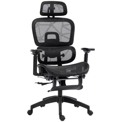 HOMCOM Ergonomikus irodai szék, hálós szövettel, állítható 3D, karfákkal és fejtámlával, fekete