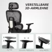 HOMCOM Ergonomikus irodai szék, hálós szövettel, állítható 3D, karfákkal és fejtámlával, fekete