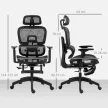 HOMCOM Ergonomikus irodai szék, hálós szövettel, állítható 3D, karfákkal és fejtámlával, fekete