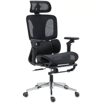   HOMCOM Prémium ergonomikus irodai szék, állítható derék- és fejtámlával, 6D karfákkal, lábtartóval, hálós, fekete