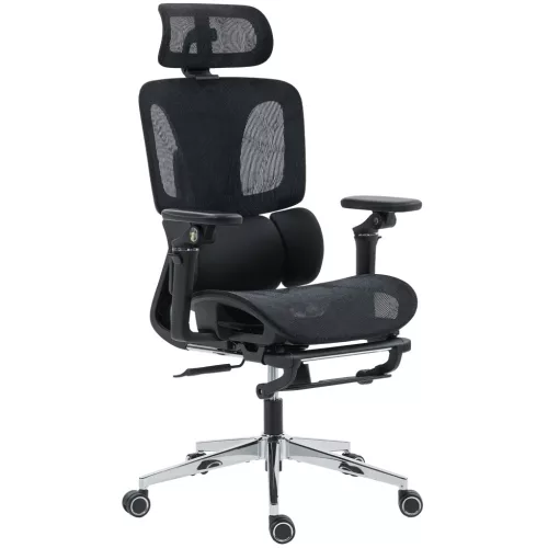 HOMCOM Prémium ergonomikus irodai szék, állítható derék- és fejtámlával, 6D karfákkal, lábtartóval, hálós, fekete