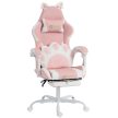 Vinsetto ergonomikus gamer szék, macskafüles műbőr, lábtartó, fejtámla, rózsaszín