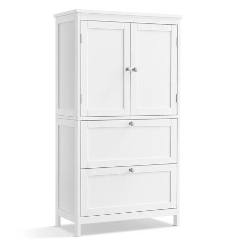 Fürdőszoba szekrény, tároló szekrény két nagy fiókkal és két ajtóval, fehér 60x30x110cm