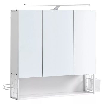   Fali tükrös 3 ajtós fürdőszoba szekrény, fehér 15x70x70cm