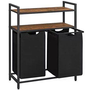   Szennyestartó, polccal kihúzható és levehető ruhatartó zsákkal 2x46L, rusztikus fekete.