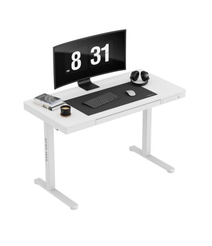 Állítható magassággal, íróasztal fiók a pultban, memória funkcióval, USB portokkal, 120 x 60 cm, fehér