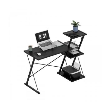   Összecsukható íróasztal, bal és jobb oldalú kivitel, három polccal, 116x50x93cm, Fekete