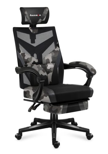 Gamer szék ergonomikus lábtartóval , fekvőtámasz, Camo