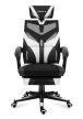 Gamer szék ergonomikus lábtartóval, fekvőtámasz , fekete-fehér.