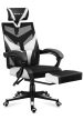 Gamer szék ergonomikus lábtartóval, fekvőtámasz , fekete-fehér.