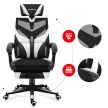 Gamer szék ergonomikus lábtartóval, fekvőtámasz , fekete-fehér.