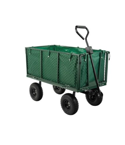 Kerti Kocsi, kézikocsi, maximális terhelés 330 Kg, talicska, platós kocsi, nehéz és terjedelmes anyagok szállításához, csúszásgátló szivacsos fogantyúval