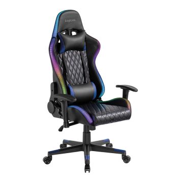   Gamer szék fej- és deréktámasszal, RGB világítással, 150 kg-ig, fekete