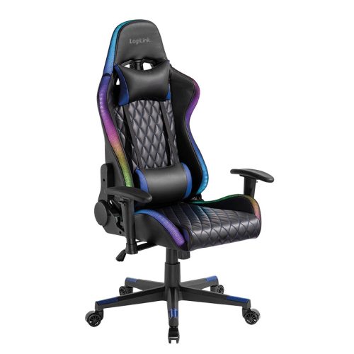 Gamer szék fej- és deréktámasszal, RGB világítással, 150 kg-ig, fekete