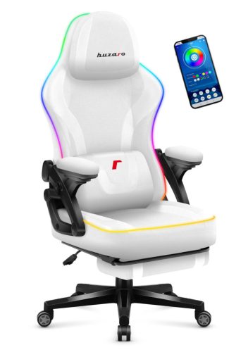 Gamer szék, RGB Smart LED, lábtartóval fehér