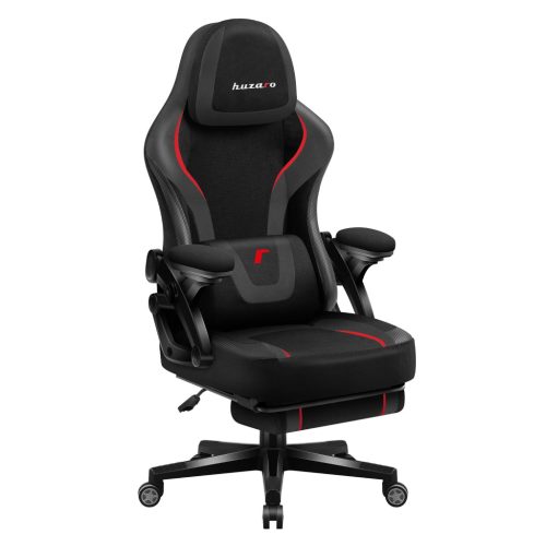 Gamer szék, szövet, lábtortóva, carbon, fekete
