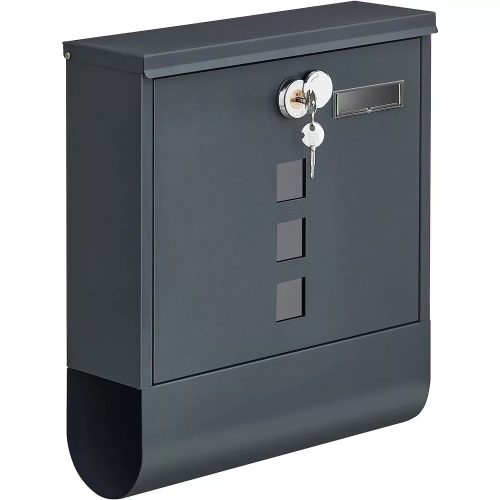 Zárható postaláda újságtartóval, névtáblával falra, kerítésre szerelhető, antricit szürke