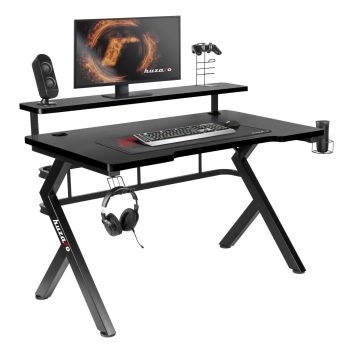   Gamer asztal, játékasztal, monitor állvánnyal, 120x60x69,5cm, alumínium / HDF, fekete 