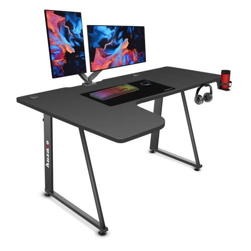 Gamer asztal, sarokasztal, íróasztal, pohártartó, 160×100cml fekete