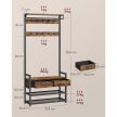 Előszobafal paddal és cipőtárolóval, 2 textilfiókkal, 10 akasztóval, rusztikus barna 30x80,4x181,6cm