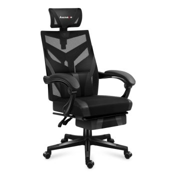   Gamer szék ergonomikus lábtartóval, fekvőtámasz , fejtámasz, fekete