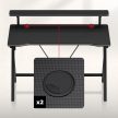 Gamer asztal, acélváz, praktikus kampó, 120x60 cm, fekete
