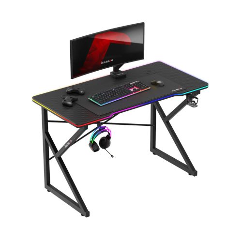 Gamer asztal, íróasztal RGB 120x60cm fekete.
