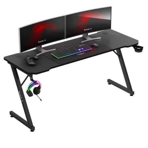 Gamer asztal, 160 x 60 x 74 cm, egérpaddal együtt 80 x 58 cm, fejhallgató tartó, fekete