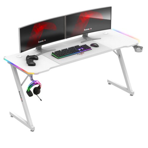 Gamer asztal RGB 160 cm x 60 cm fehér