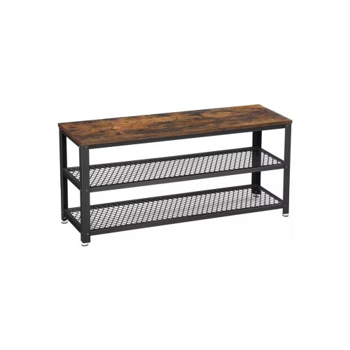 Cipőtároló pad két tároló szinttel, rusztikus barna 100x30x45cm
