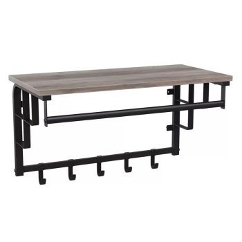 Fali ruhafogas akasztókkal és polccal, greige 66x30x27cm