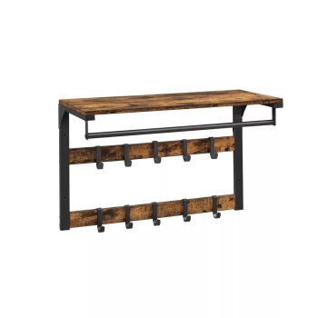   Fali ruhafogas akasztókkal és polccal, rusztikus barna 65x30x42cm